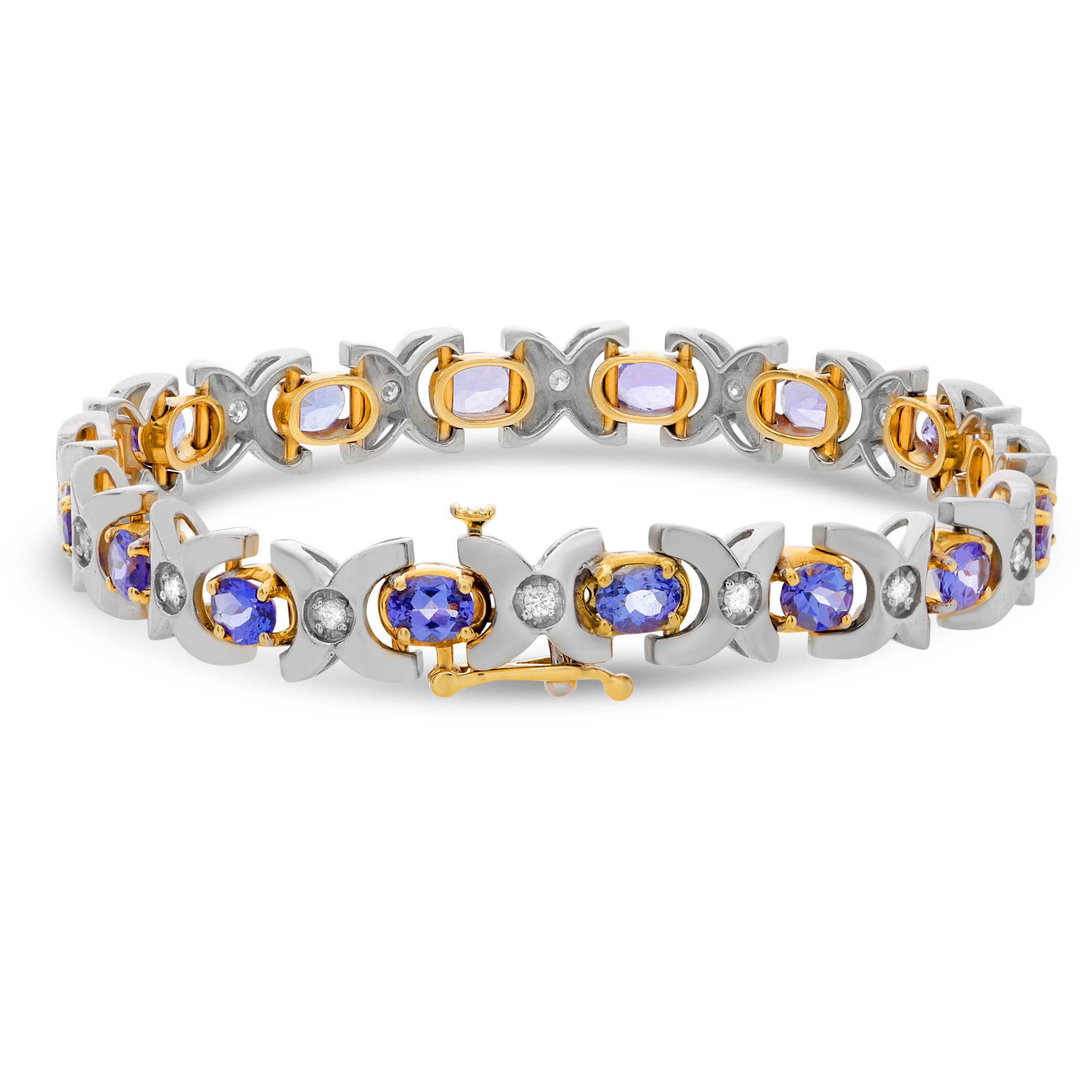 14K White & Yellow Gold Oval Tanzanite & Diamond "X" Bracelet