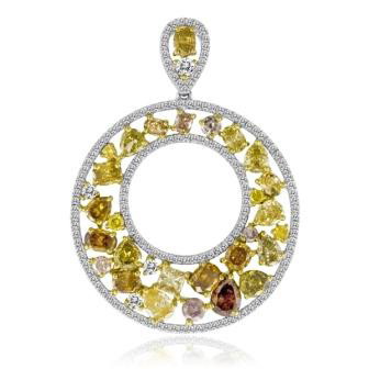 Fancy Color Diamond & White Diamond Circle Pendant in 18K White & Yellow Gold