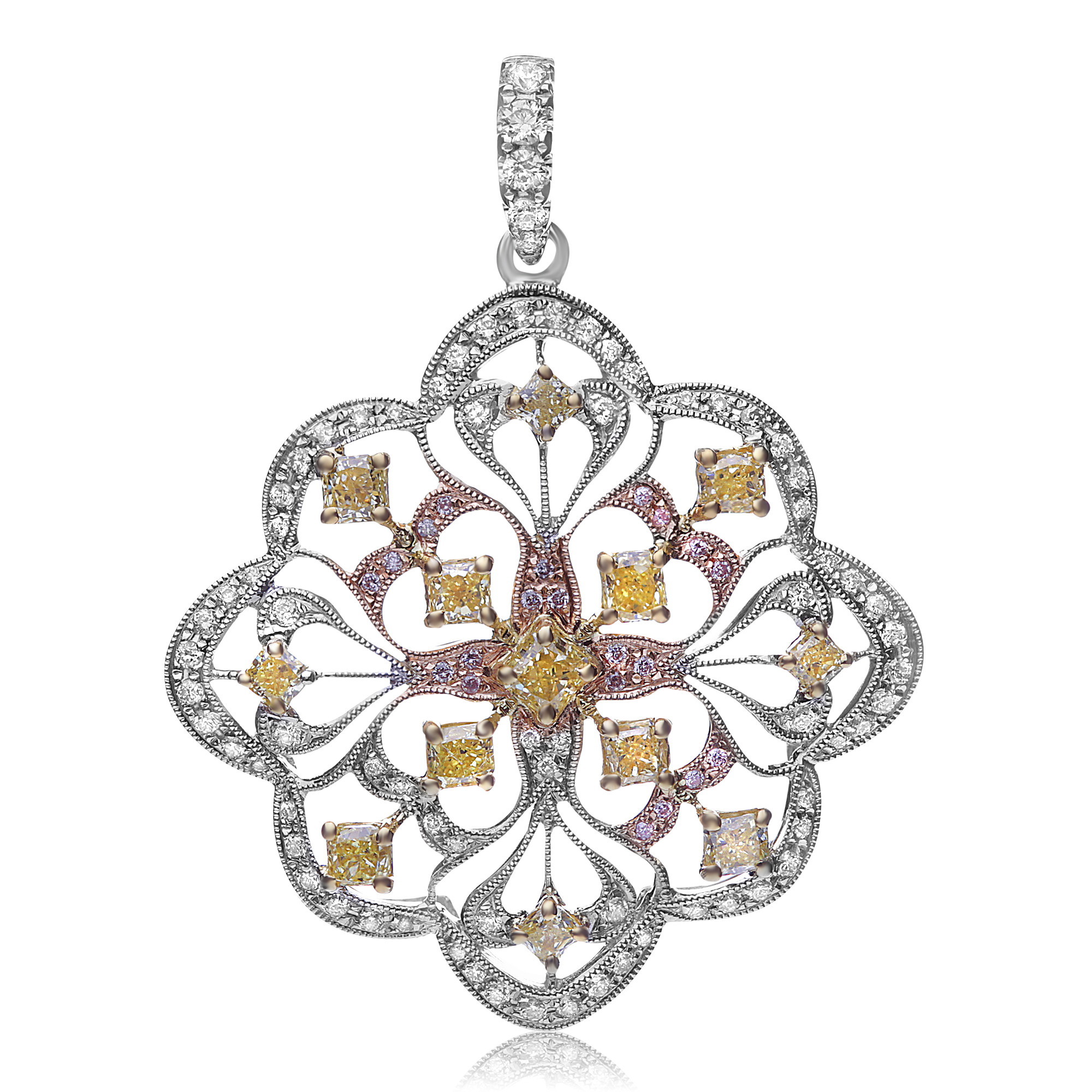 2.30ctw Diamond Scalloped Pendant in 18K White, Yellow & Rose Gold