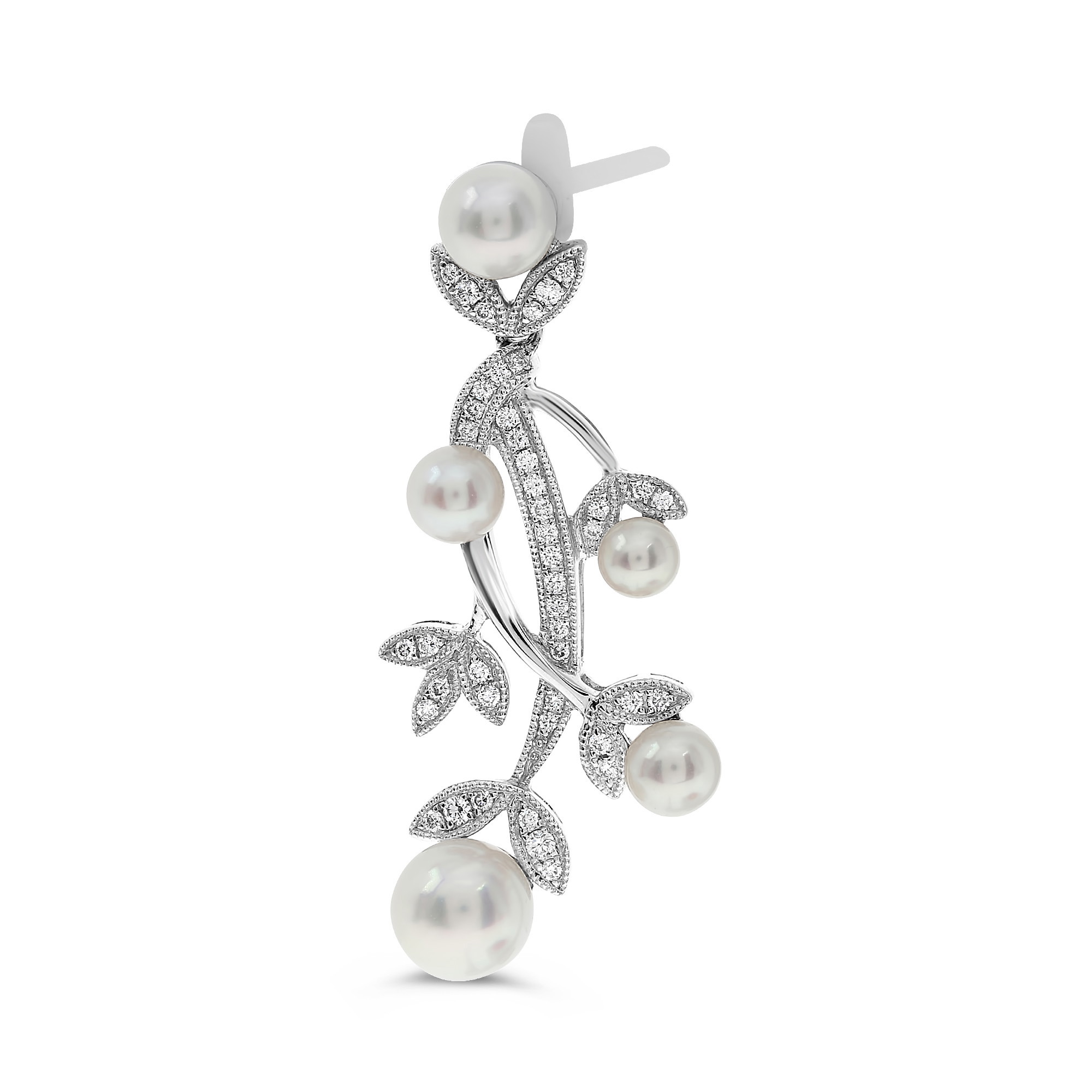 18K White Gold Pearl & Diamond Budding Earrings
