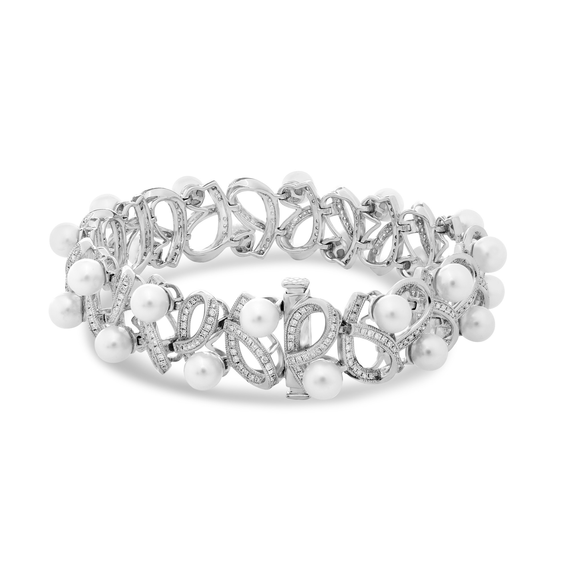 18K White Gold Pearl & Diamond Ribbon Bracelet (1.66ctw)