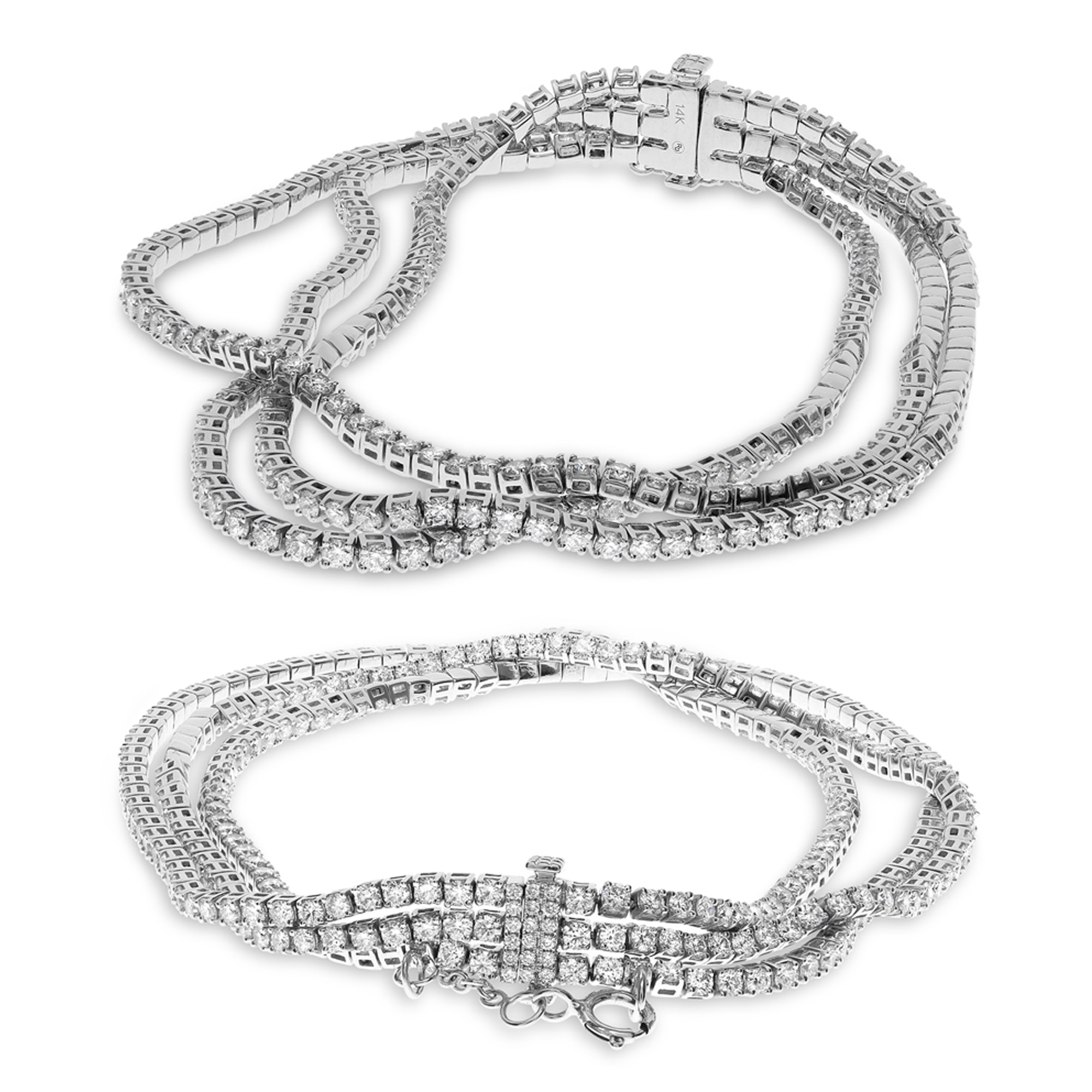 14K White Gold Diamond 3-Row Line Bracelet (5.29ctw)