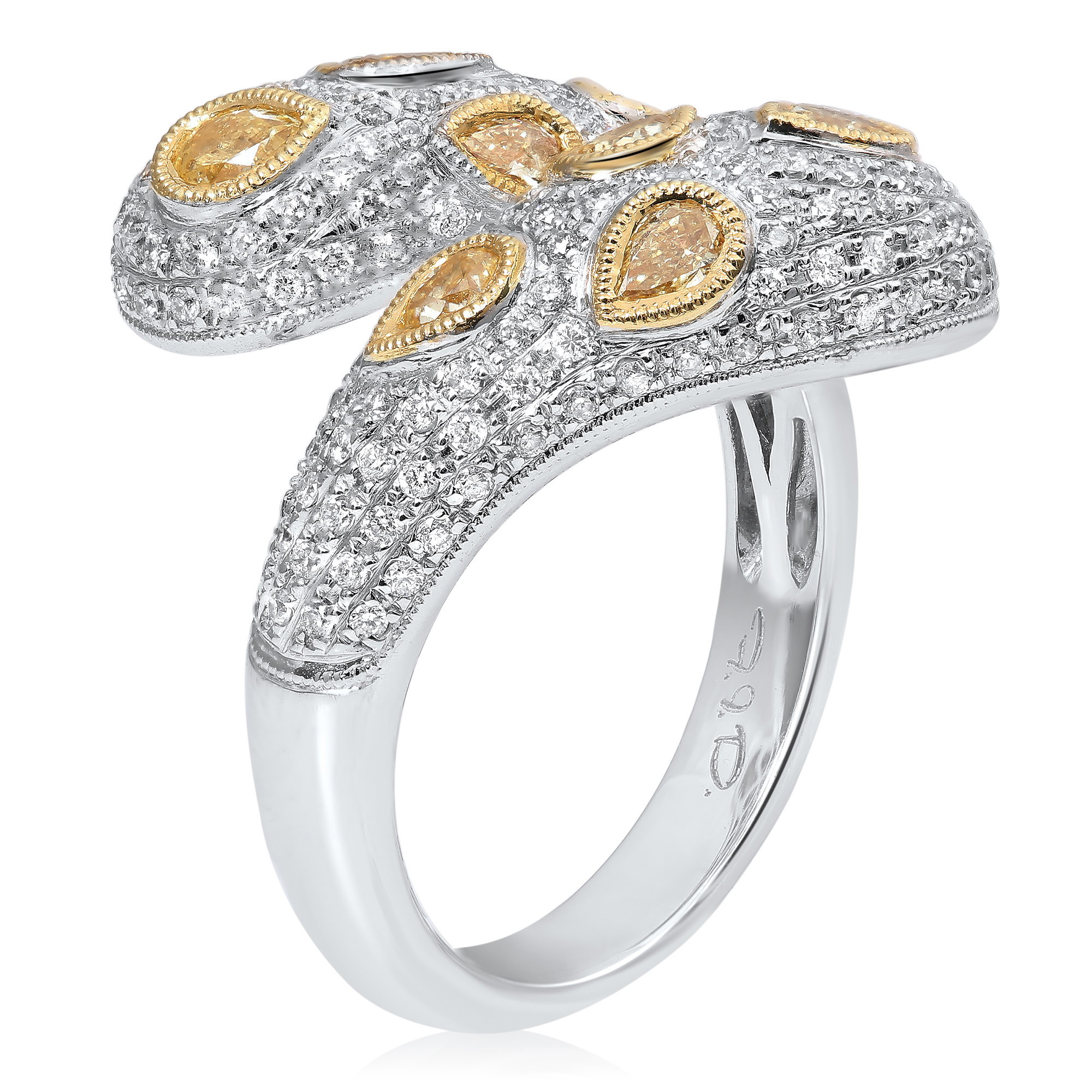 18K White Gold Diamond Bypass Milgrain Ring (1.40ctw)