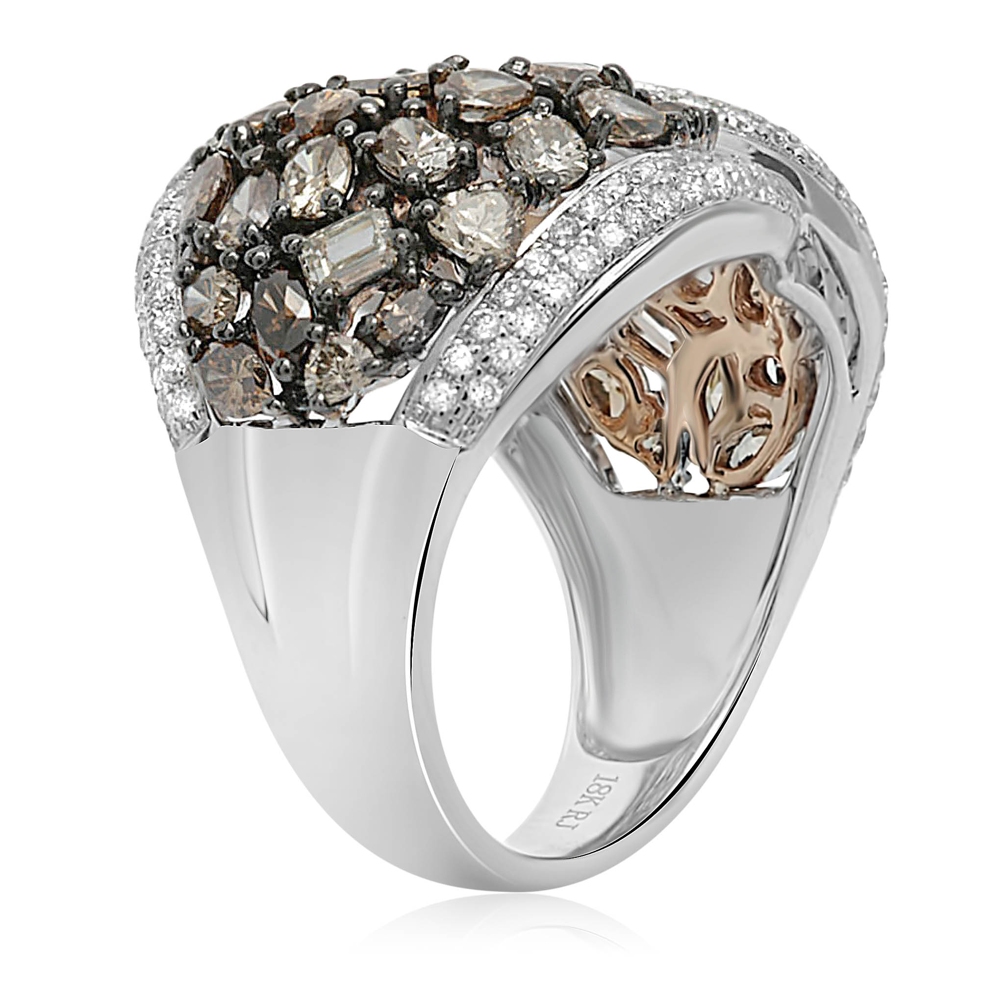 18K White Gold Diamond & Champagne Diamond Intertwined Ring (3.44ctw)