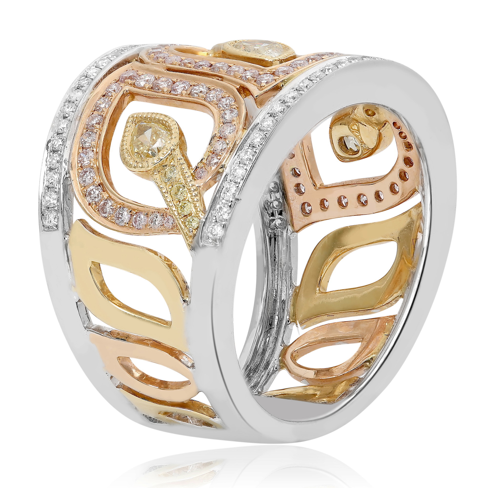 18K White, Yellow & Rose Gold Pink & White Diamond Swirl/Pear Band