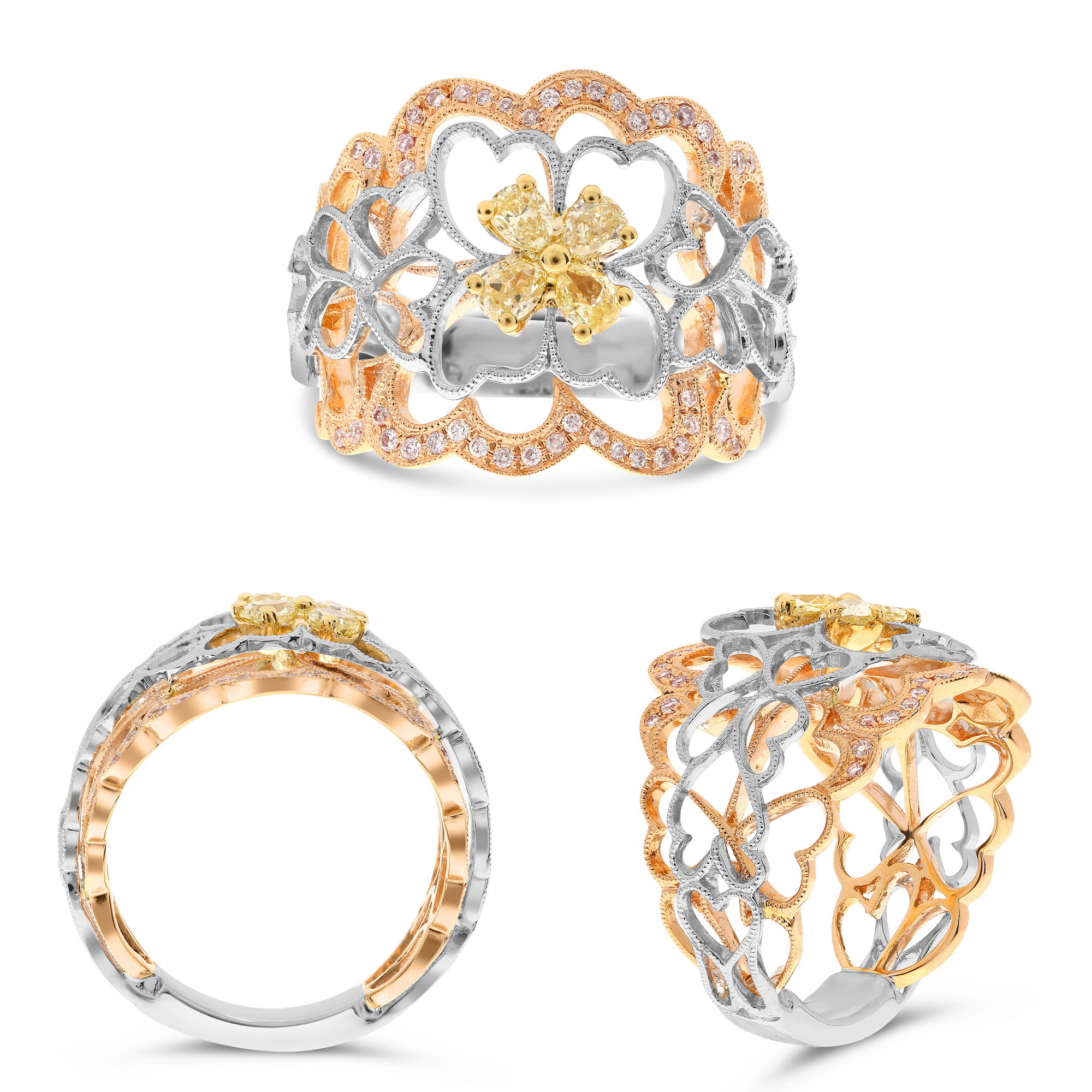 18KWYR .18CTW PNK DIA .39CTW DIA FLORAL RING