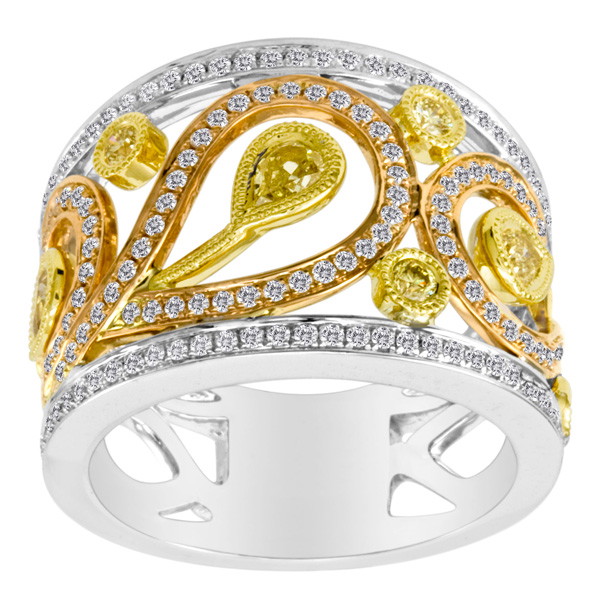 18K White, Yellow & Rose Gold Pink & White Diamond Swirl/Pear Band