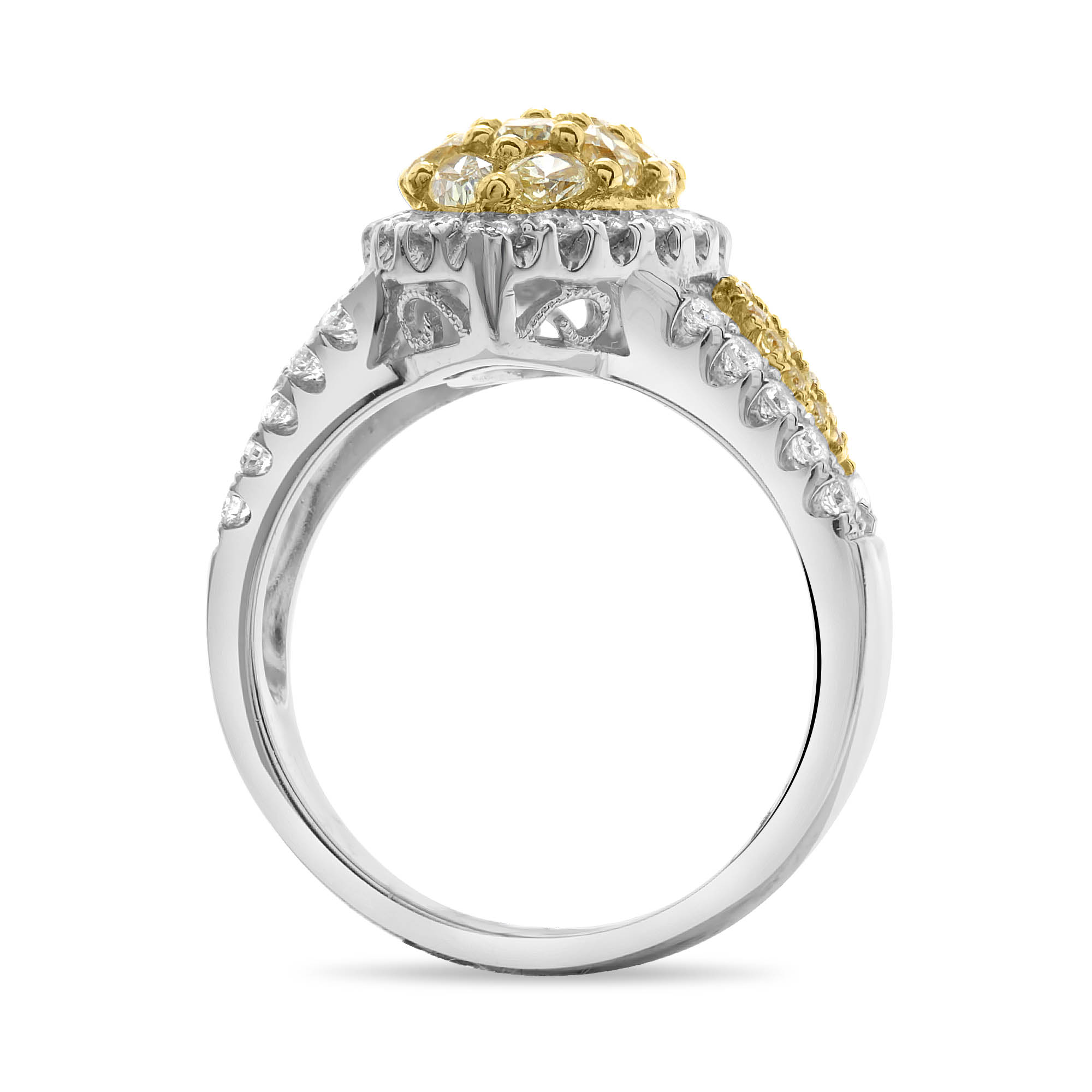 18K White & Yellow Gold Yellow Diamond Marquise Halo Ring (1.32ctw YD, 0.64ctw WD)