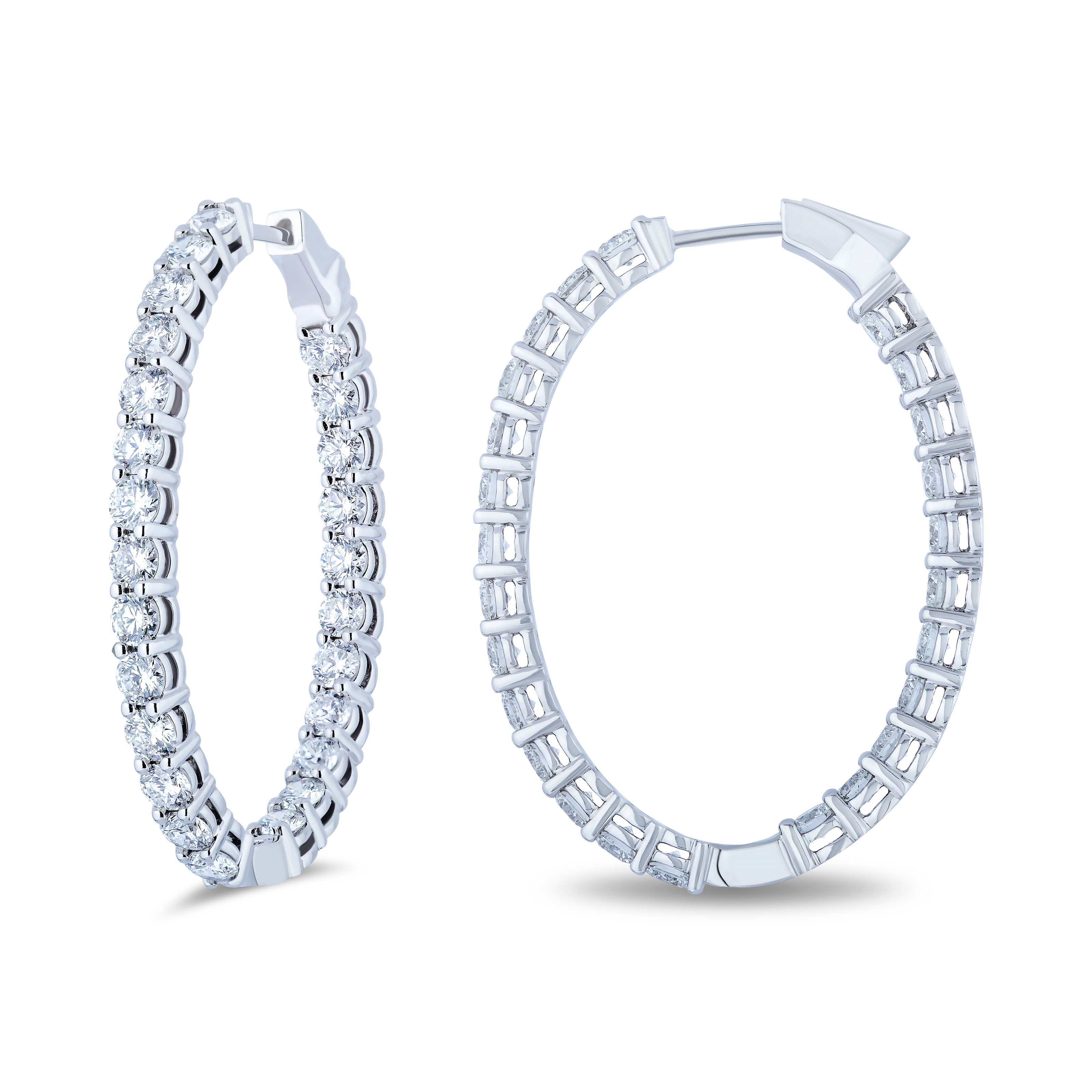 18K White Gold Diamond Oval Hoop Earrings (5.25ctw, 1.25")