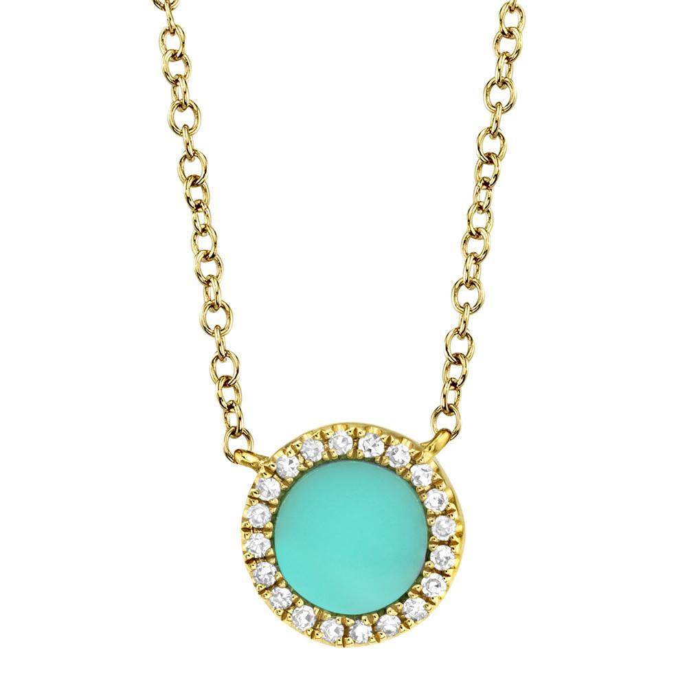 Shy Creation 14K Yellow Gold Turquoise & Diamond Halo Pendant