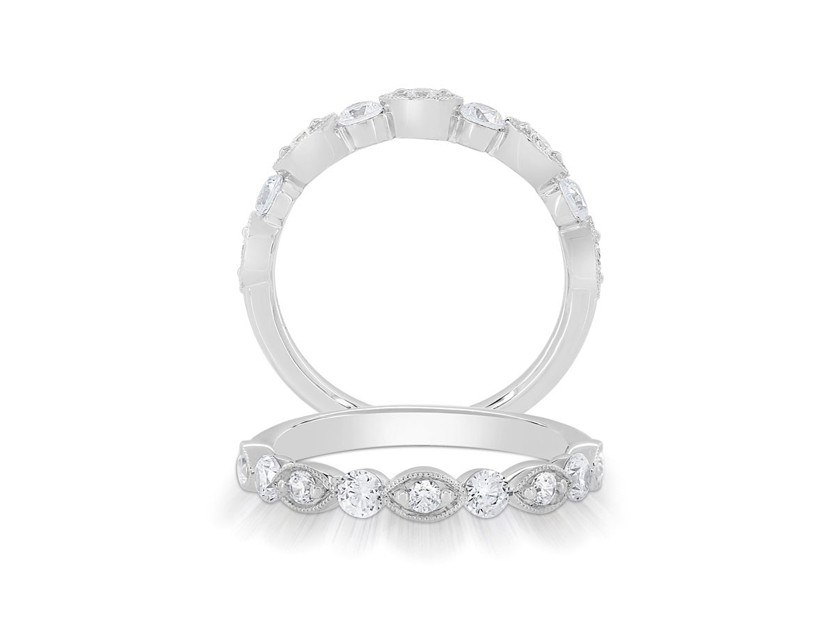 14K White Gold Diamond Milgrain Anniversary Band (0.50ctw)