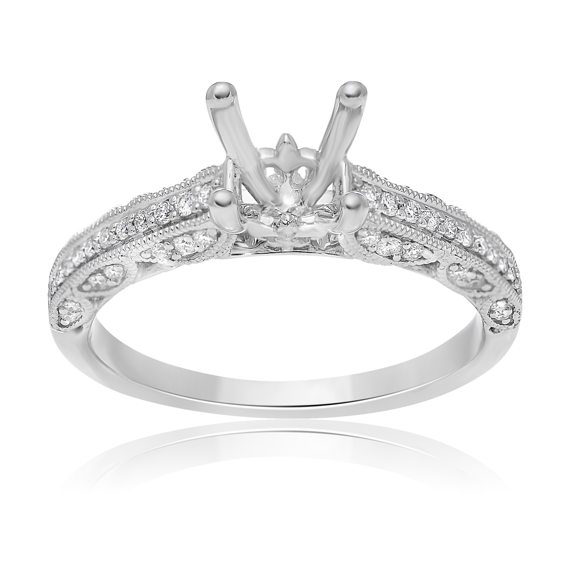 14K White Gold Diamond Milgrain Semi-Mount Ring (0.21ctw)