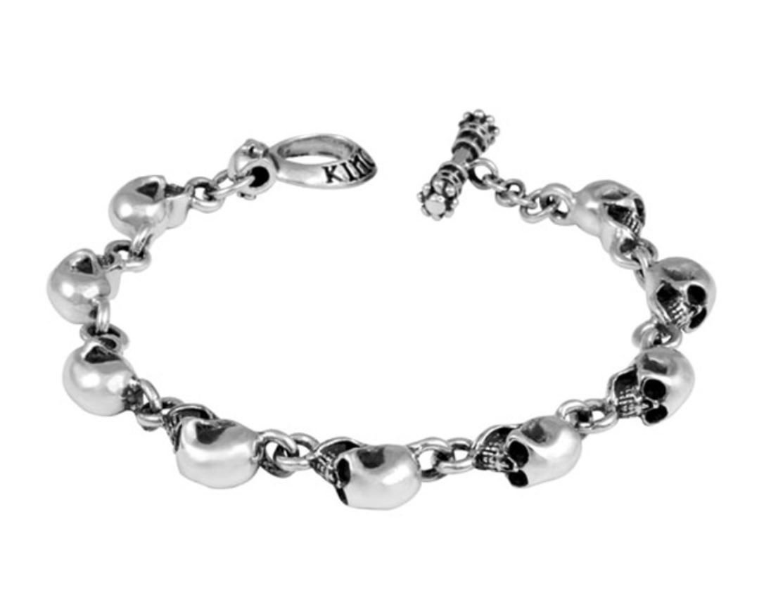 Stainless Steel Small Skull Bracelet - Size 8.75