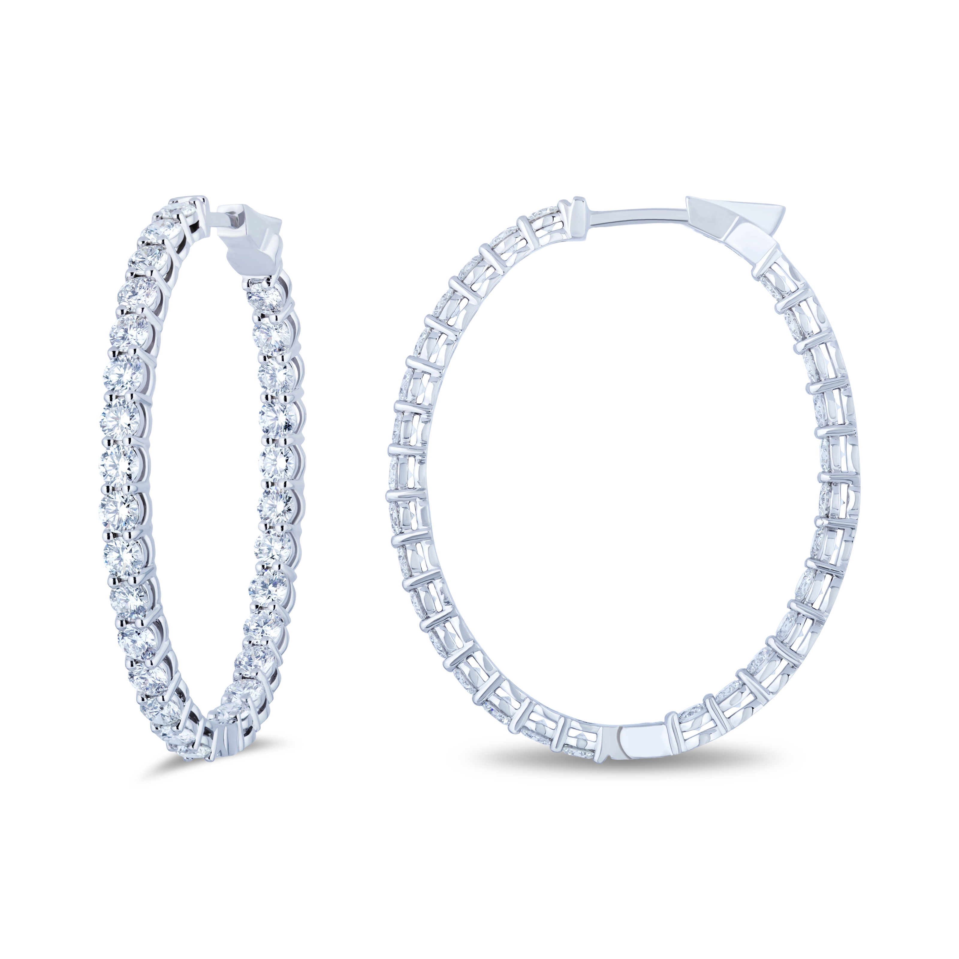 18K White Gold Diamond Inside Out Oval Medium Hoop Earrings (4.20ctw)
