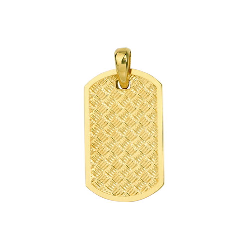 14K Yellow Gold Basket Weave Large Dog Tag Pendant