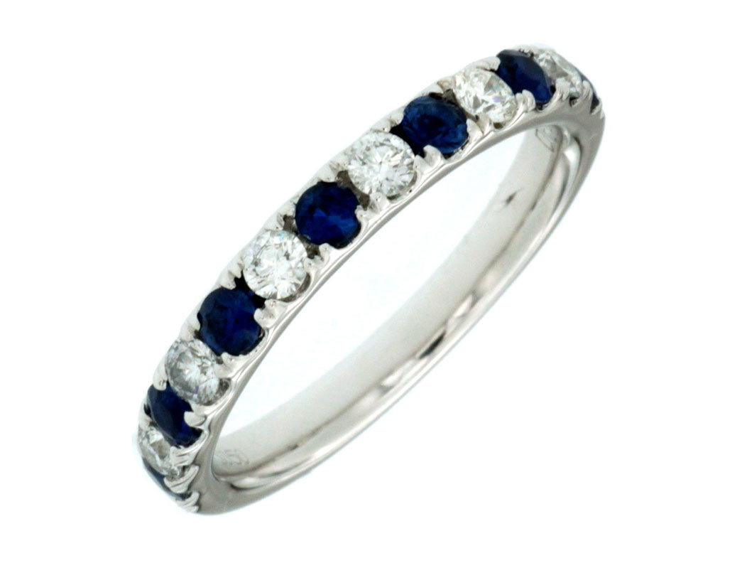14K White Gold Sapphire & Diamond Alternating Band (0.50ct Saph, 0.34ctw Dia)