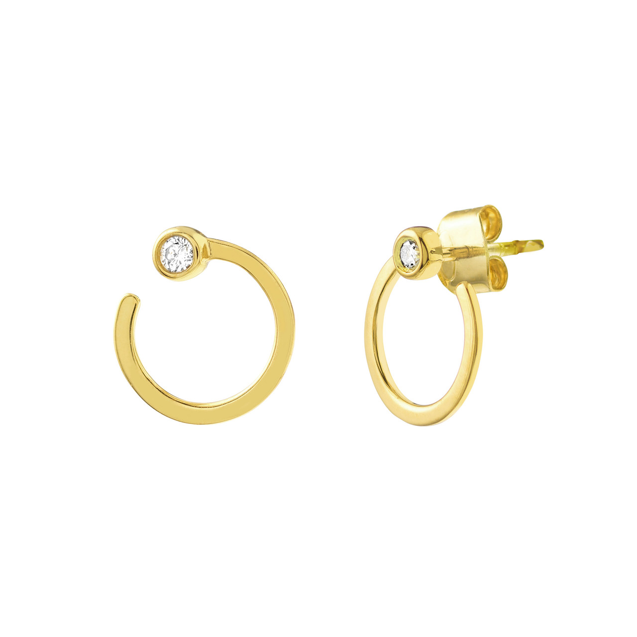 14K Yellow Gold Open Circle with Bezel Diamond Accent Earrings