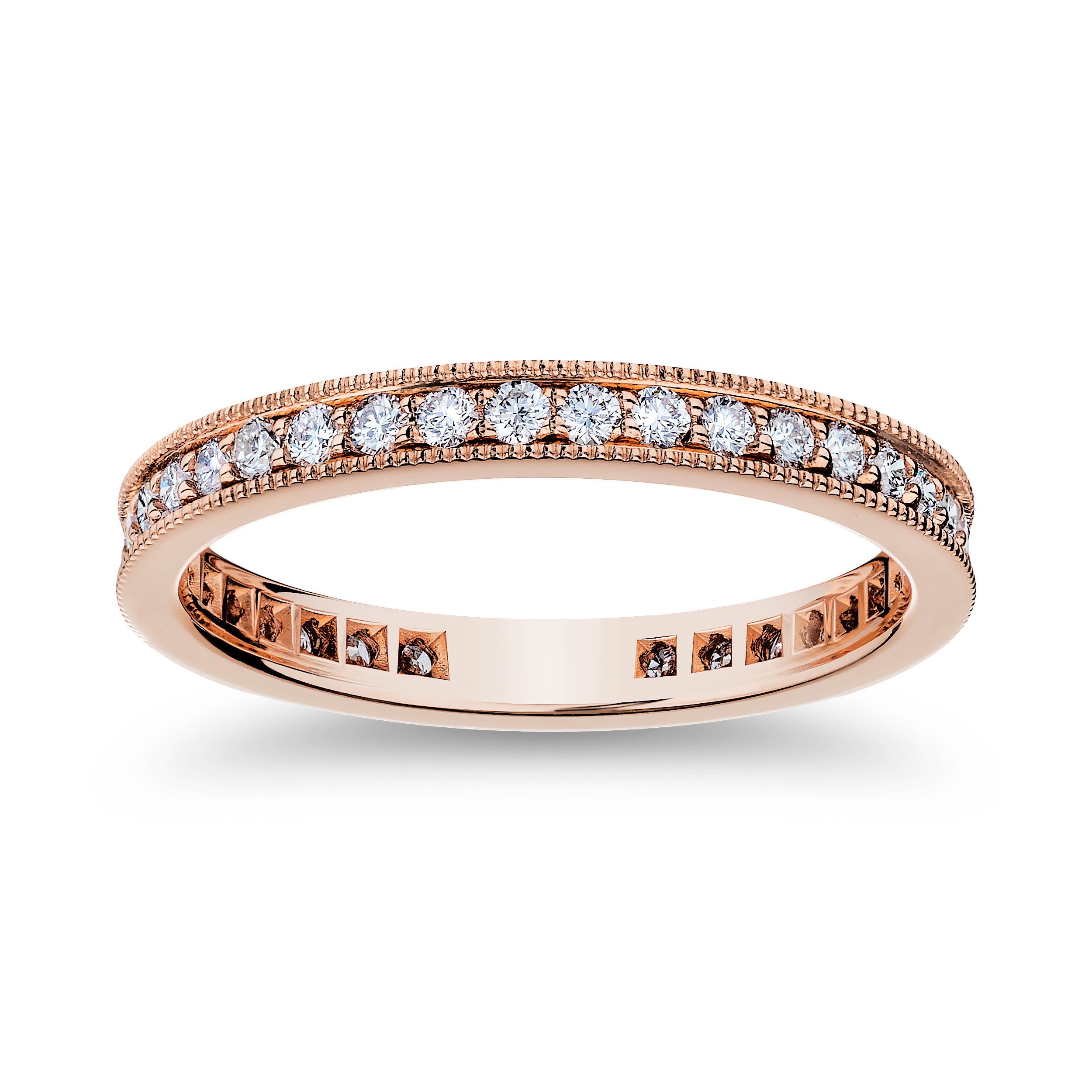 18K Rose Gold Diamond Channel Eternity Milgrain Anniversary Band (0.56ctw)