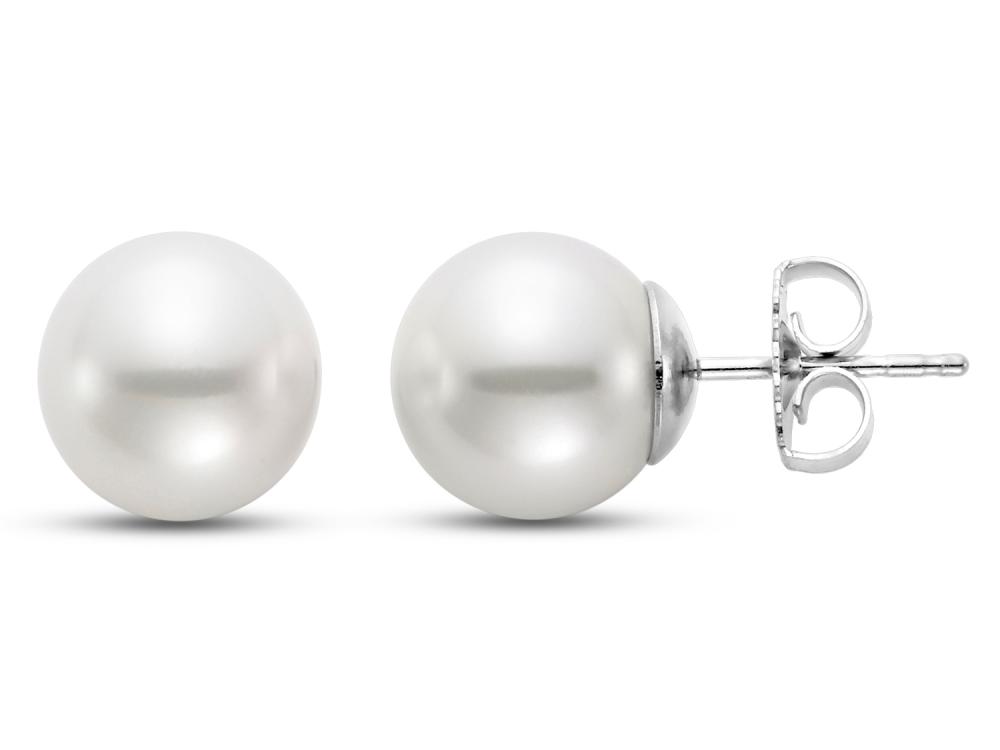 14K White Gold 10.5-11mm White Freshwater Pearl Stud Earrings