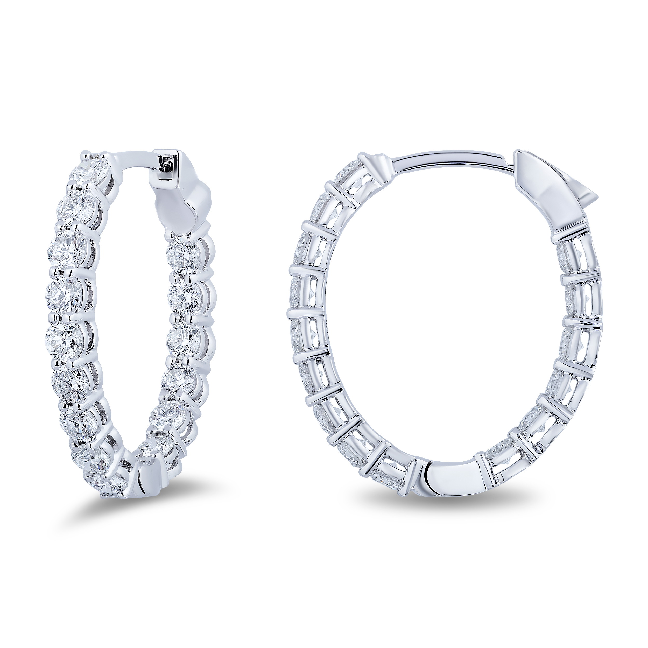18K White Gold Diamond Oval Inside Out Hoop Earrings (2.25ctw)