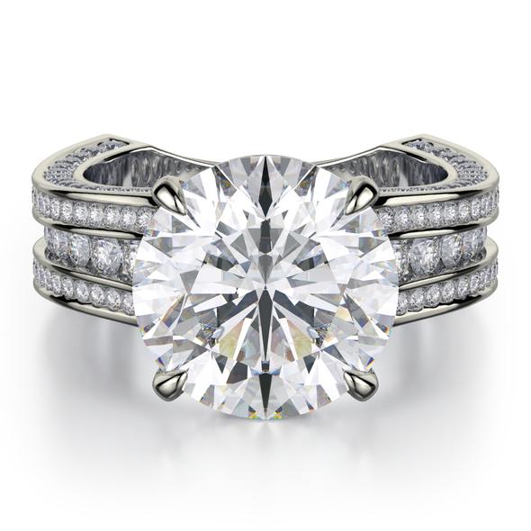18K White Gold Diamond Pave & Channel Semi-Mount Ring (Round CZ Center)