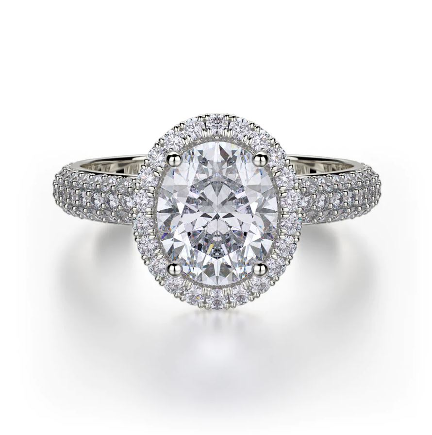 18K White Gold Diamond Halo Semi-Mount Ring (Pear CZ Center)