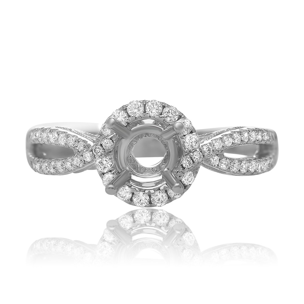 14K White Gold Diamond Open Shank Halo Ring (Round Center)