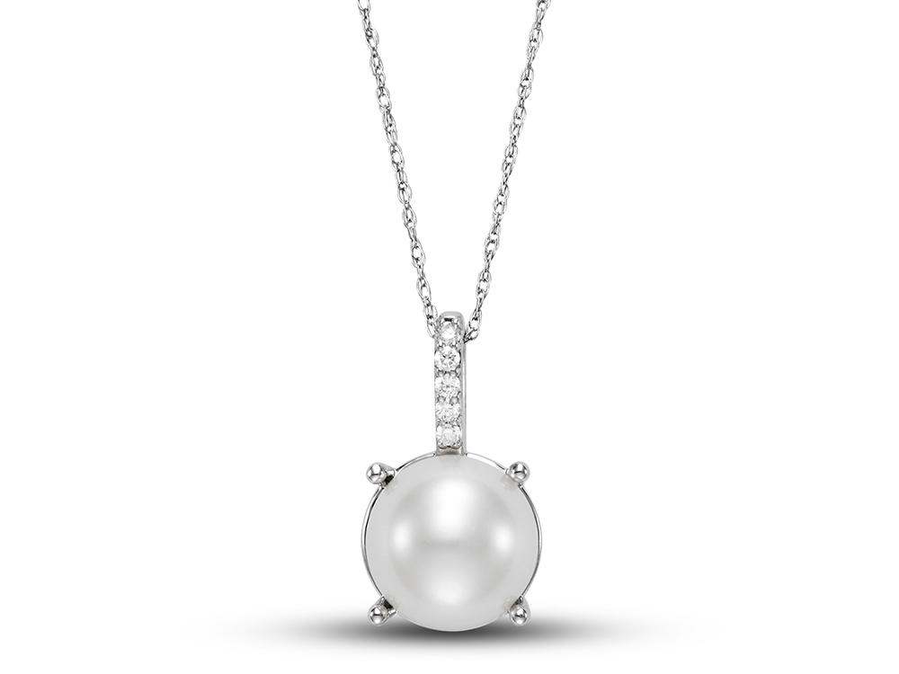 14K Yellow Gold Diamond & Cultured Pearl Pendant (9-9.5mm)
