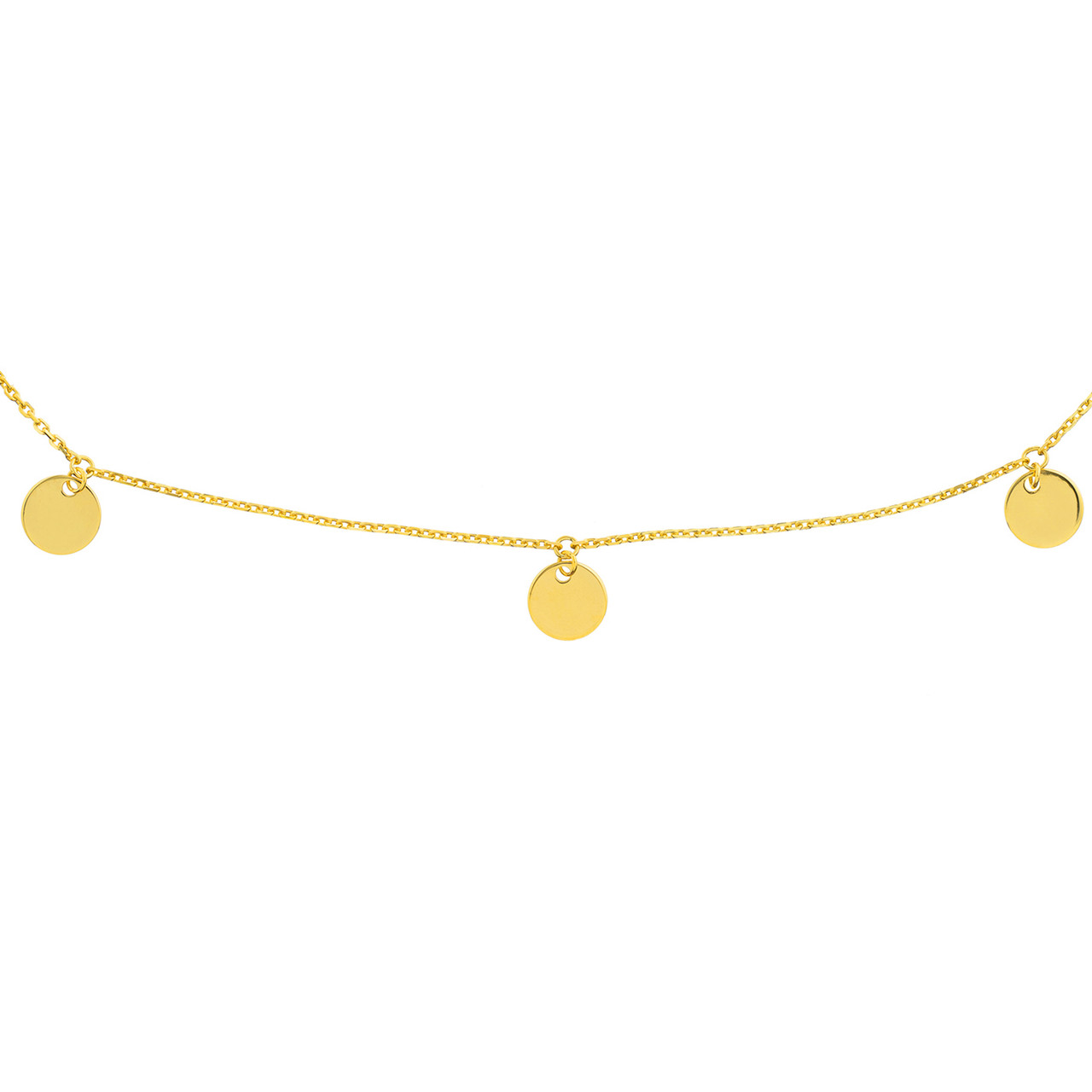 14K Yellow Gold Mini Disc Dangle Anklet (10" Adj.)