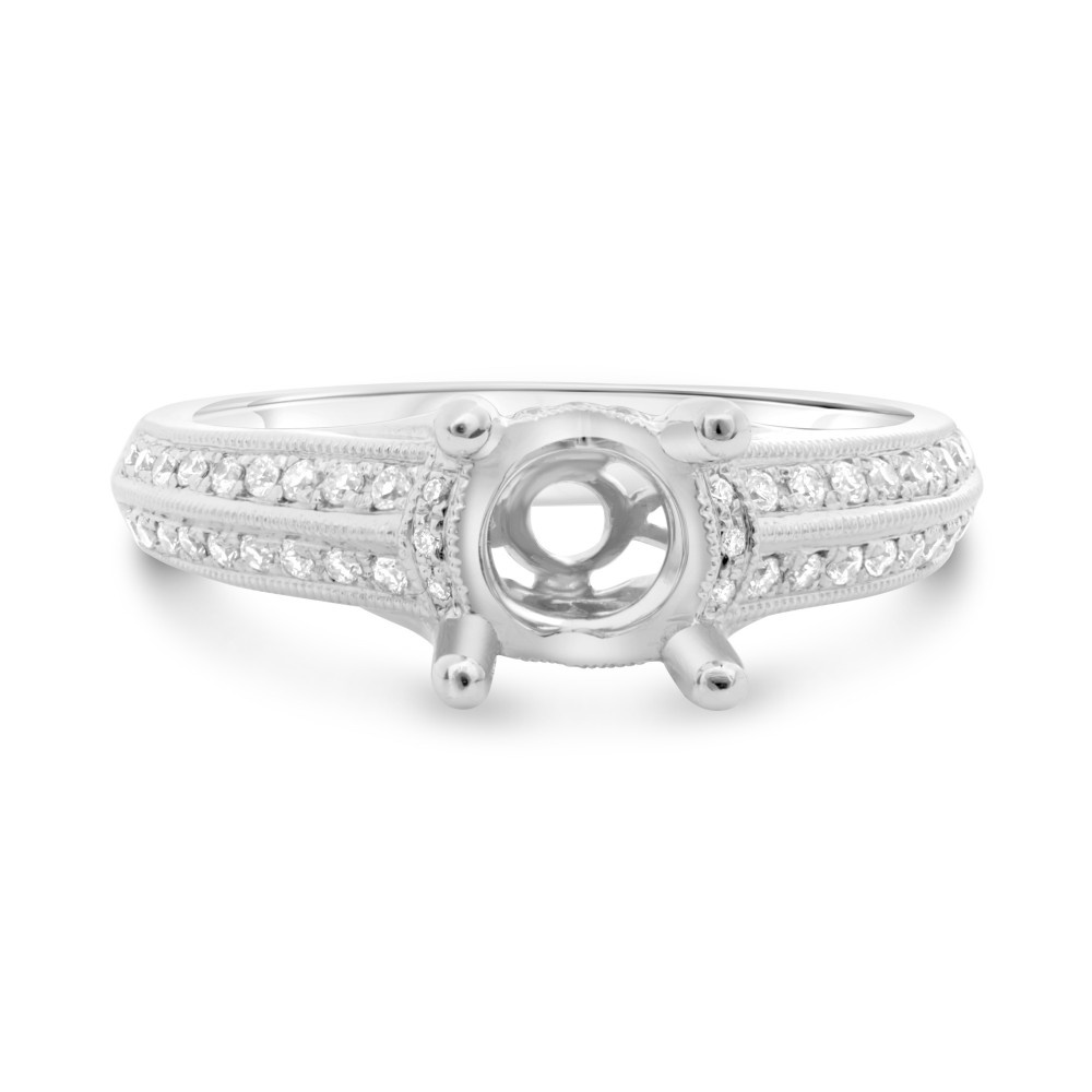 14K White Gold Diamond Double Row Band Semi-Mount Ring (0.28ctw)