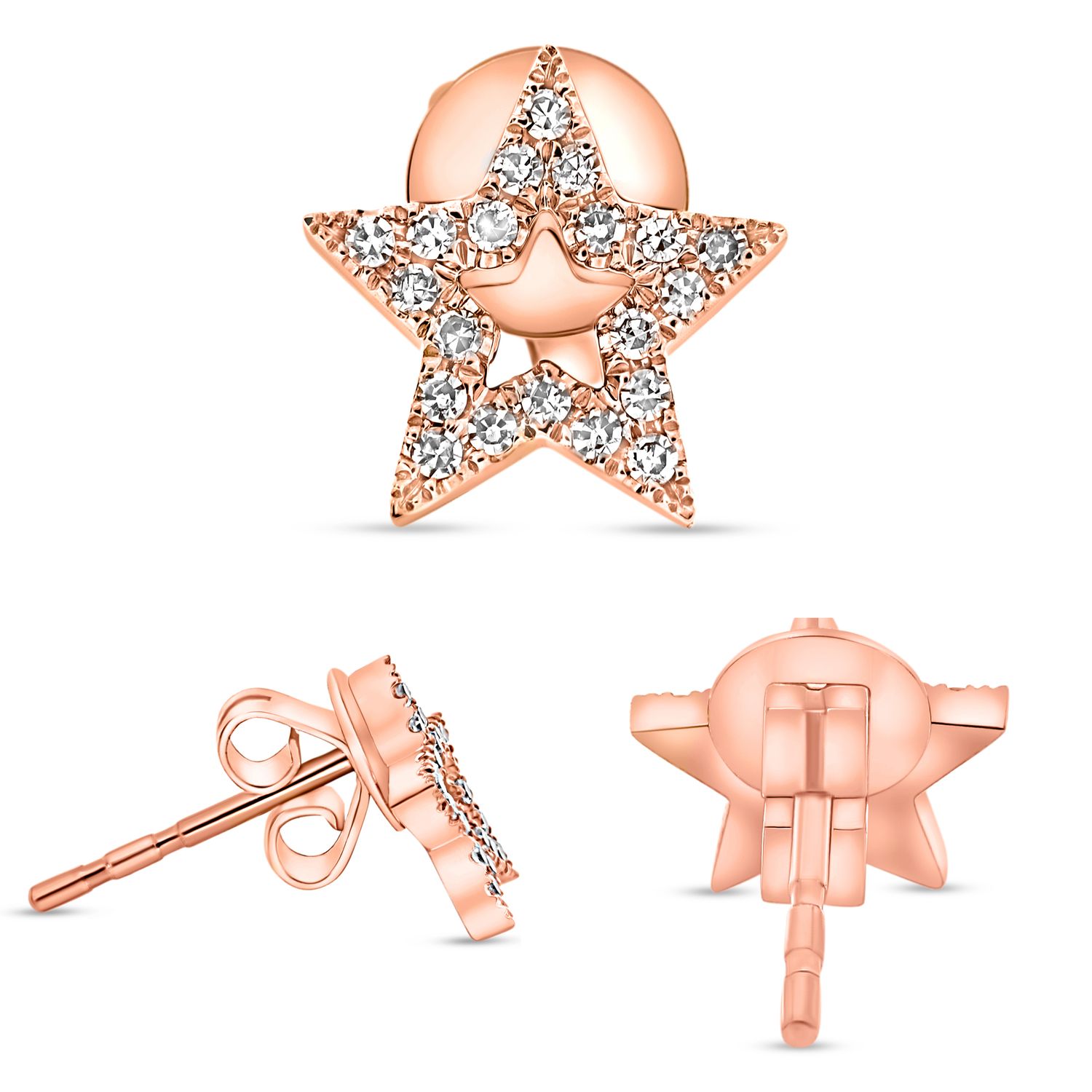 14K Rose Gold Diamond Open Star Stud Earrings (0.13ctw)