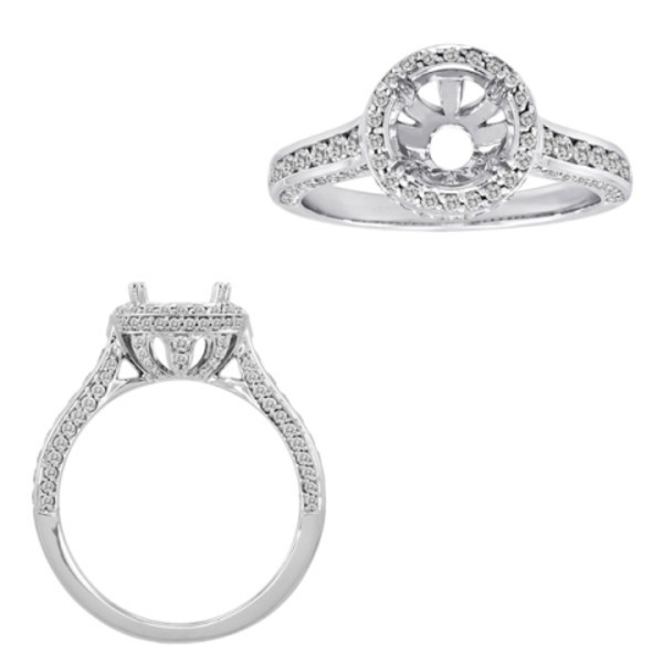 14K White Gold Diamond Halo Round Semi-Mount Ring (0.83ctw)