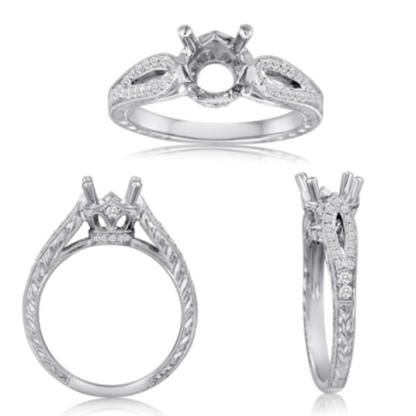 14K White Gold Diamond Vintage Semi-Mount Ring (0.24ctw)