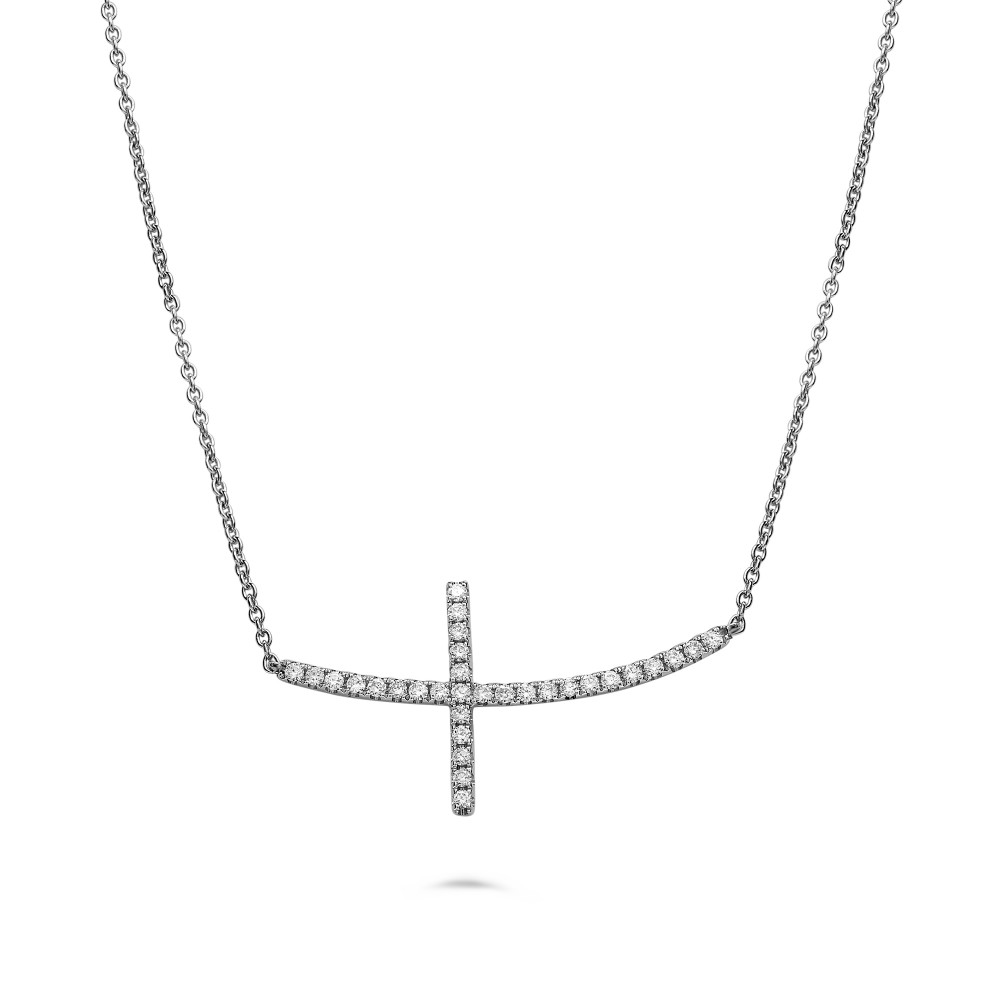 14K Yellow Gold Diamond Sideways Cross Pendant (0.24ctw)