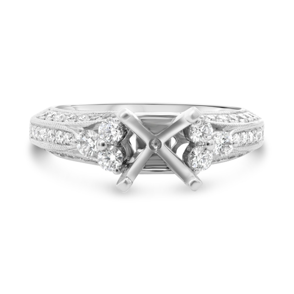 14K White Gold Diamond Vintage Semi-Mount Ring (0.59ctw)
