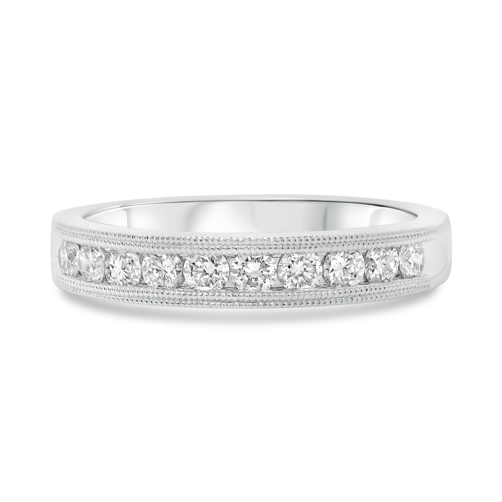 14K White Gold Diamond Channel Milgrain Semi-Mount Ring (0.50ctw)