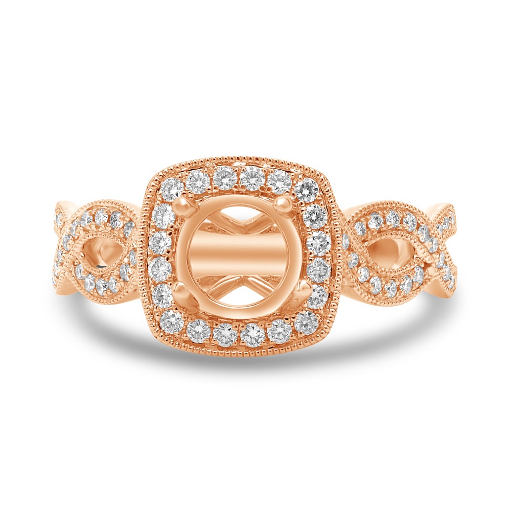 14K Rose Gold Diamond Infinity Halo Semi-Mount Ring (CZ Center)