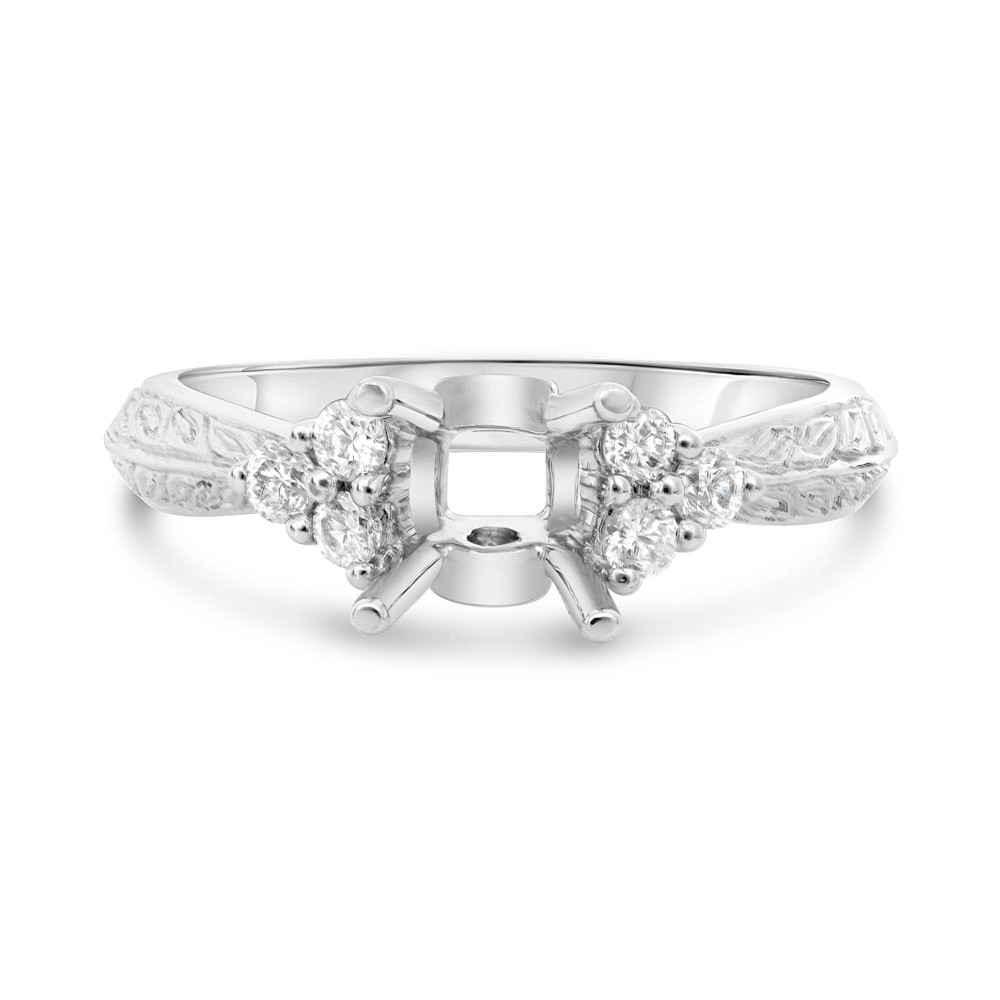 14K White Gold Diamond Engraved Semi-Mount Ring (0.27ctw)