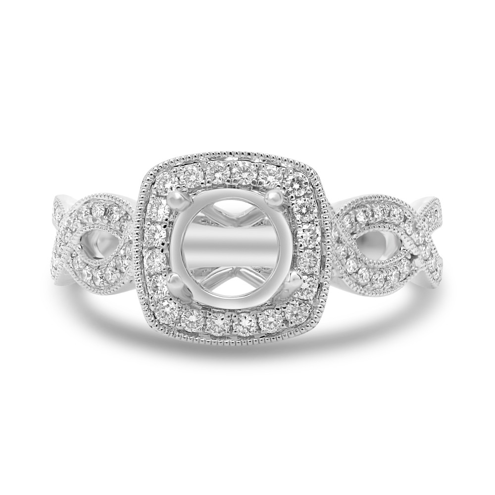 14K White Gold Diamond Infinity Square Halo Semi-Mount Ring (0.32ctw)