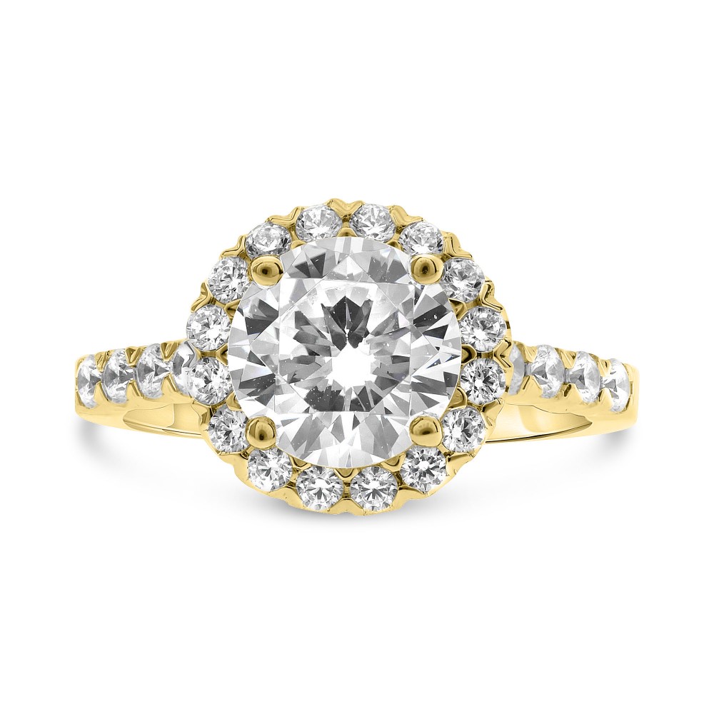 14K Yellow Gold Diamond Halo Ring (Round Center, 0.69ctw)