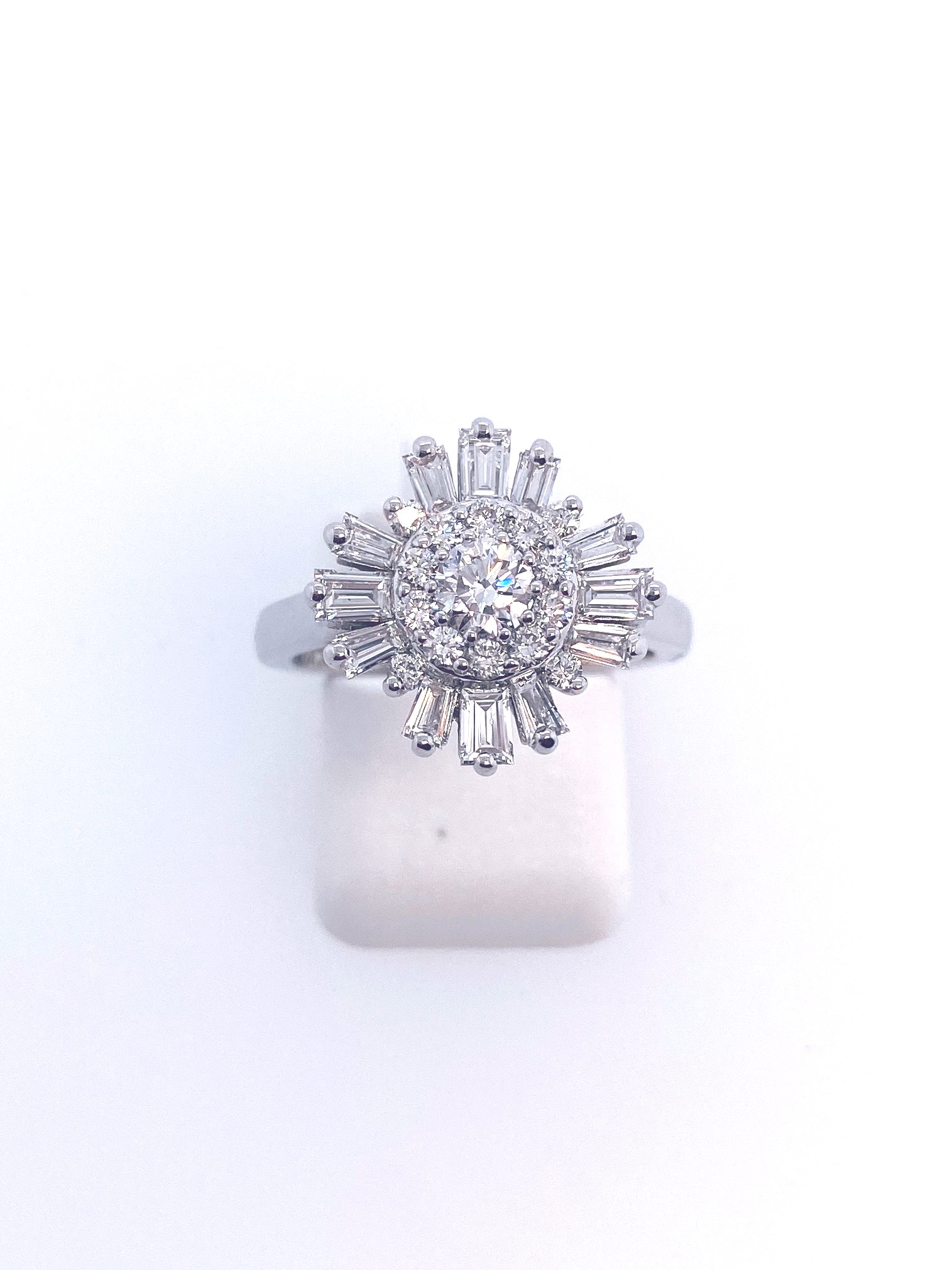 14K White Gold Diamond & Baguette Fashion Ring