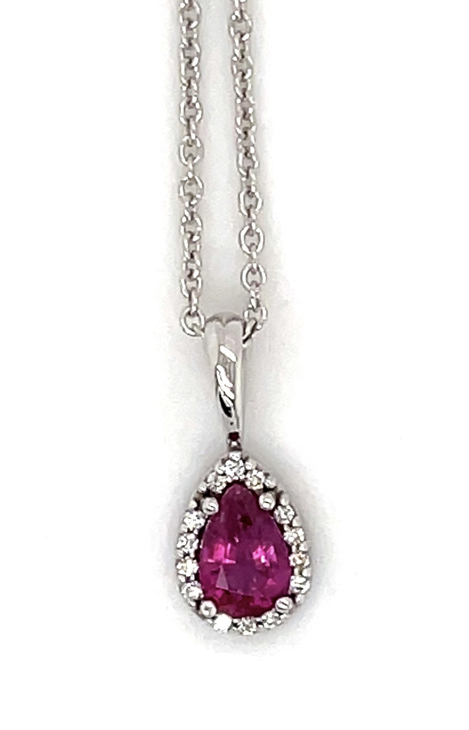 14KW .05CW DIA HALO 6X4MM RUBY PEND