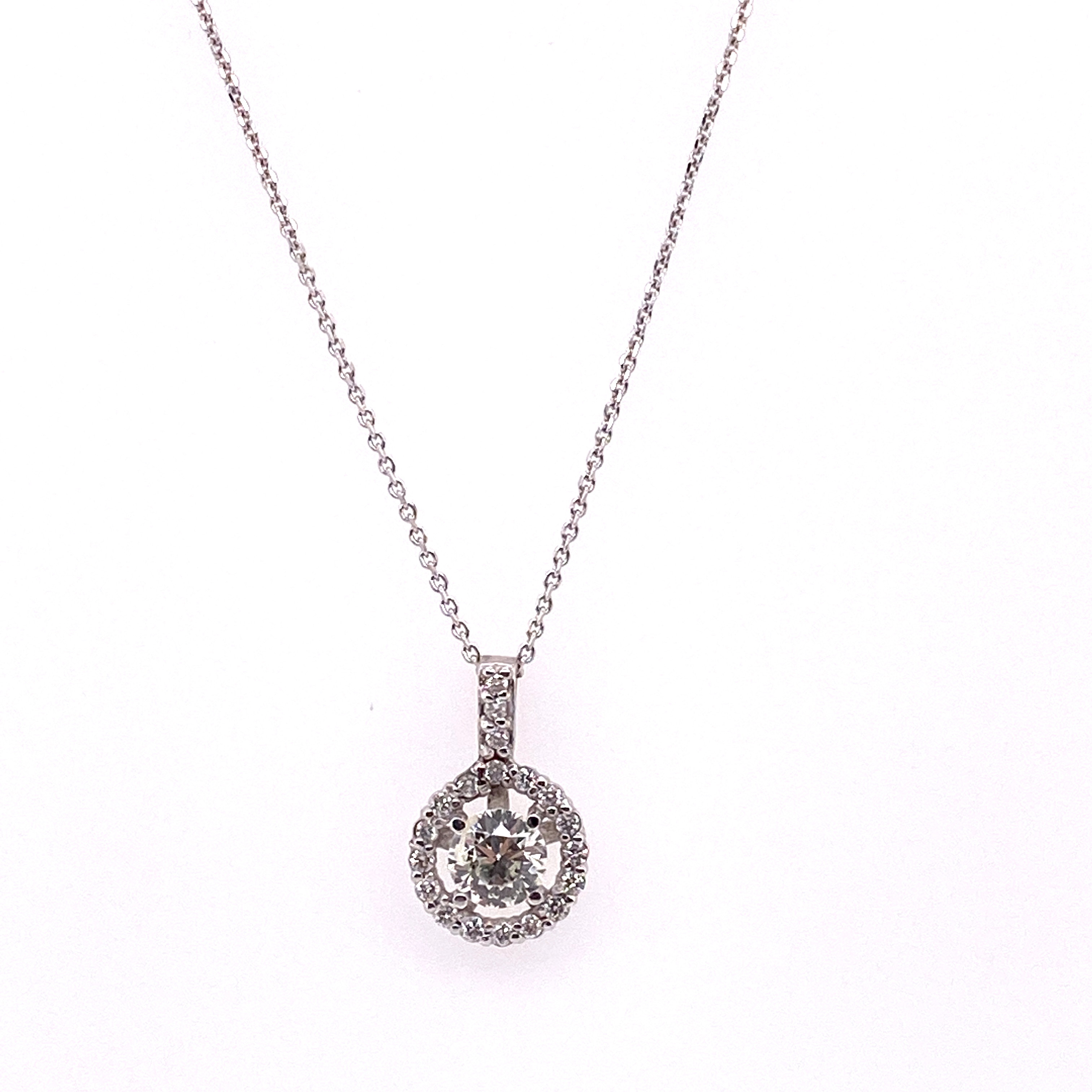 14K White Gold Diamond Halo Pendant (0.46ct Center)