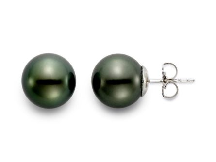 18K White Gold 9mm Tahitian Pearl Stud Earrings