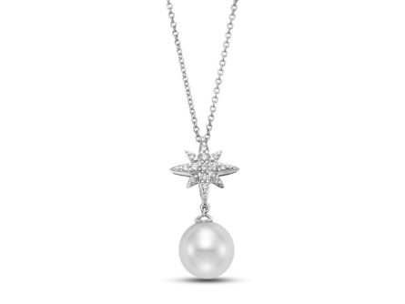18K Yellow Gold Freshwater Pearl & Diamond Star Pendant Necklace (18")