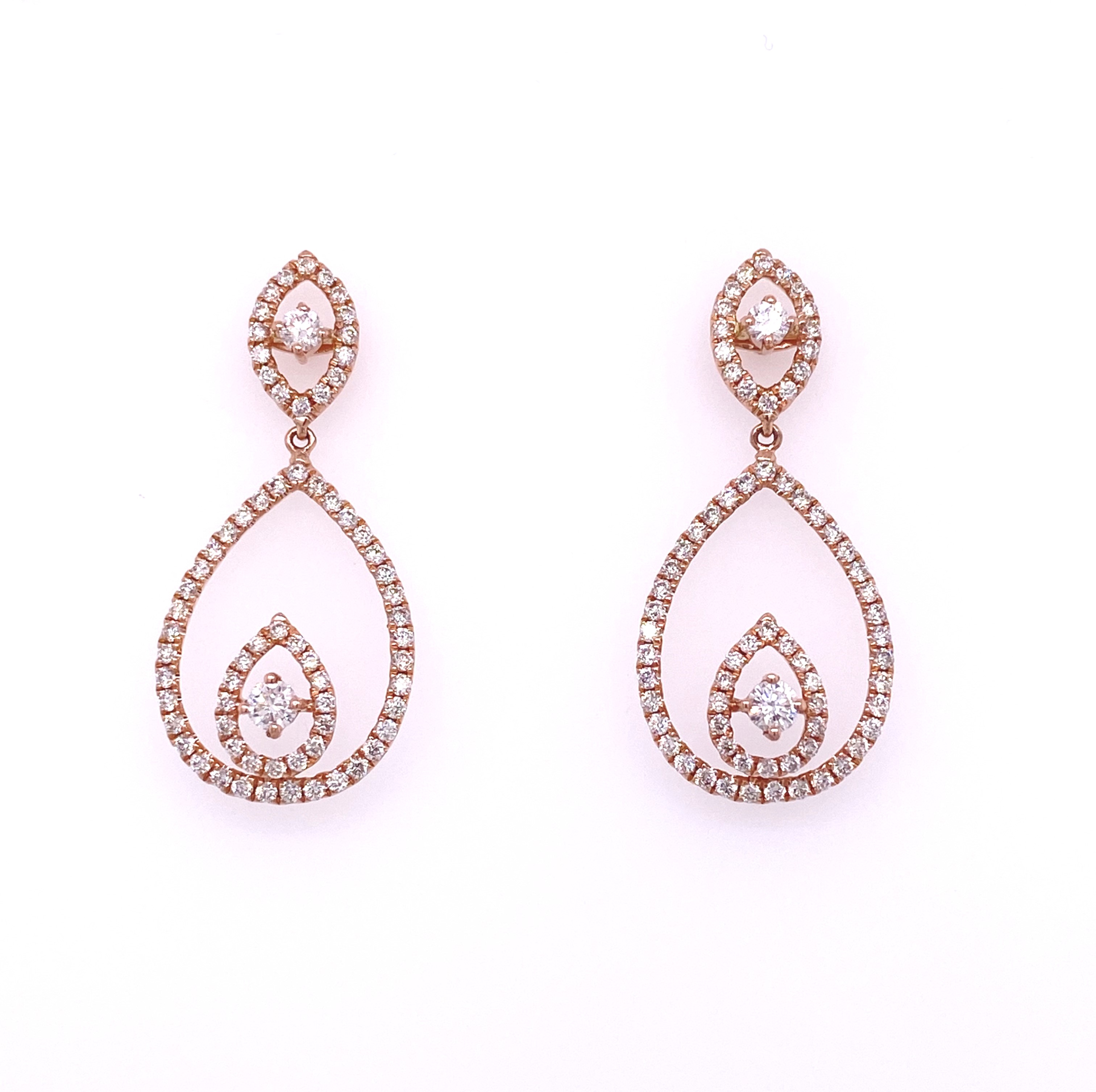 14K Rose Gold Diamond Pear Halo Teardrop Earrings (0.24ctw)