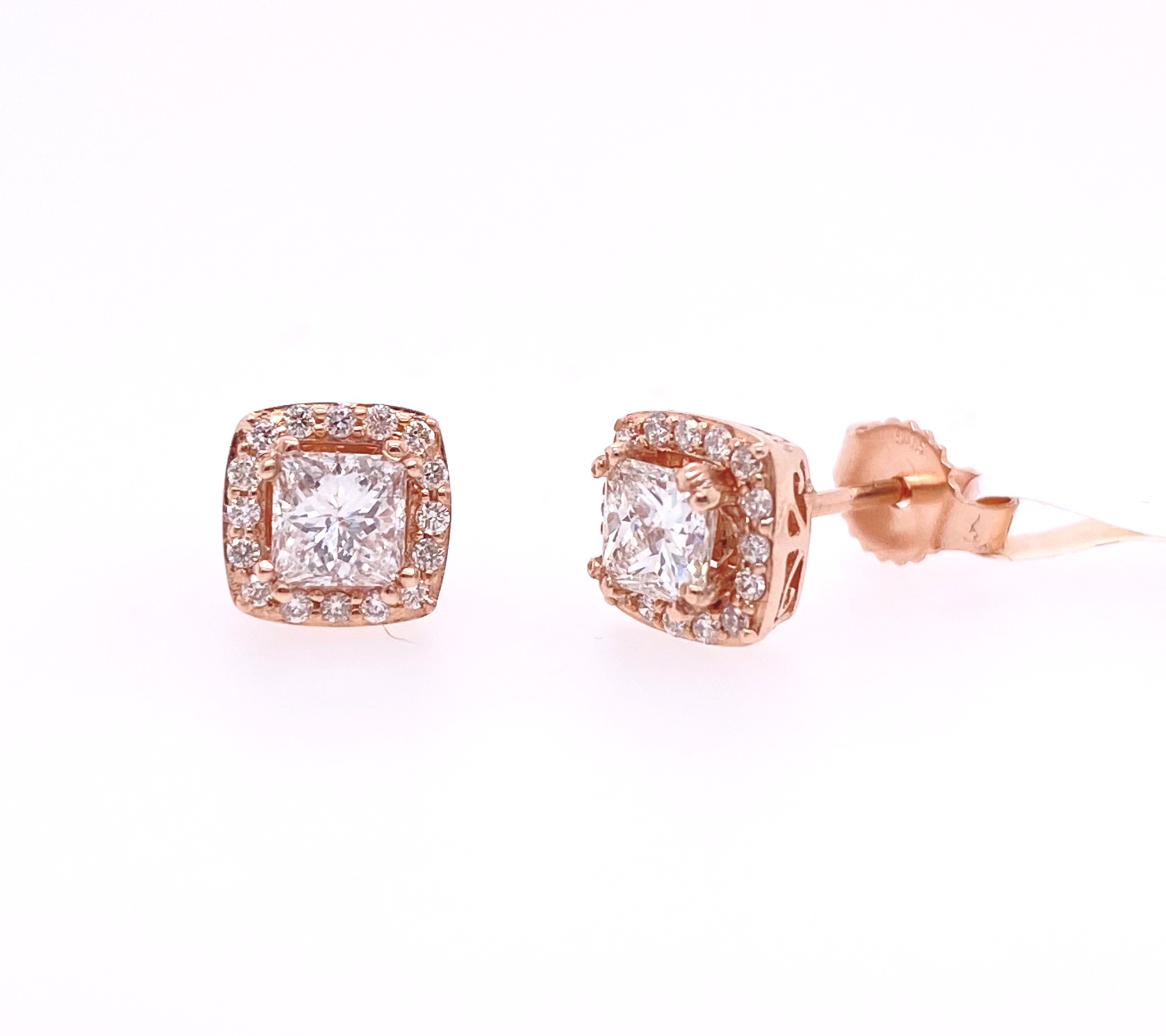 14KR .80CTW G/SI DIA SQUARE HALO STUD EARR