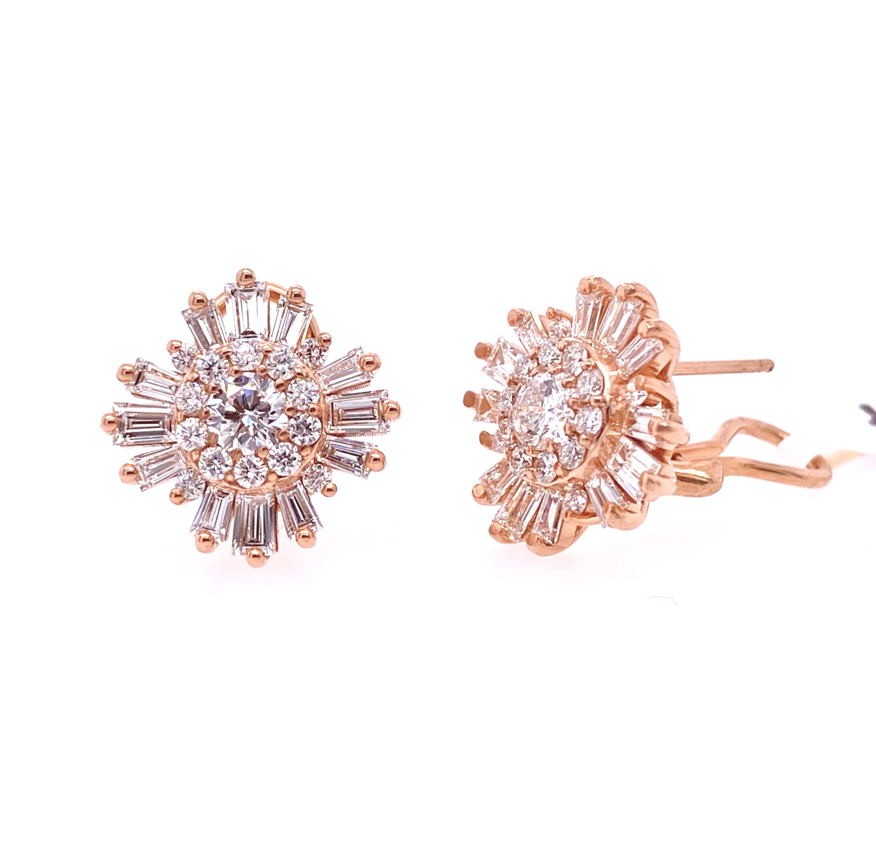 14K Rose Gold Diamond Sunburst Stud Earrings (2.32ctw)