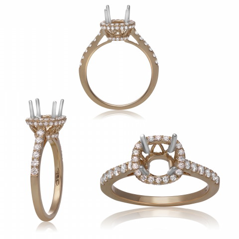 14K Yellow Gold Diamond Cushion Halo Semi-Mount Ring (0.55ctw)