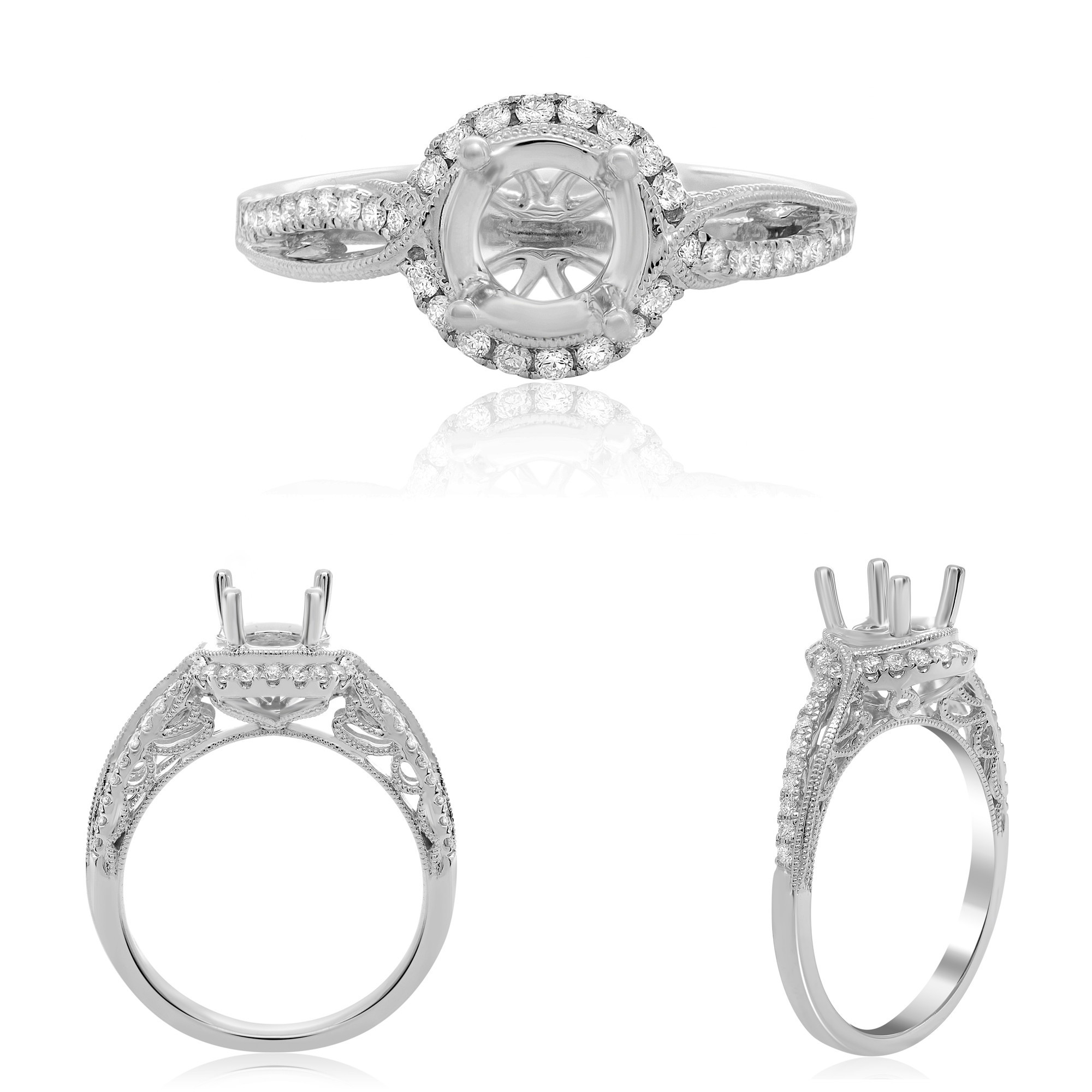 14K White Gold Diamond Halo Semi-Mount Ring (0.27ctw)